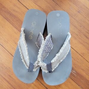 bebe Gray and Cream Beaded Sandals